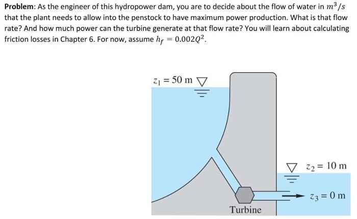 Problem As The Engineer Of This Hydropower Dam You Are To Decide About The Flow Of Water In M S That The Plant Needs T 1