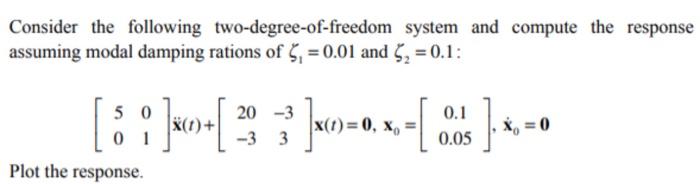 Consider The Following Two Degree Of Freedom Assuming Modal Damping Rations Of 5 0 01 And 5 0 1 50 0 1 8 X 005 1
