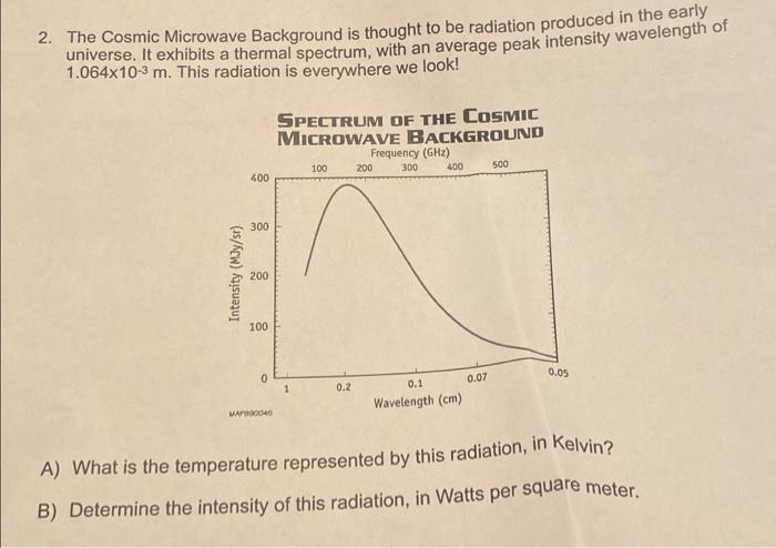 2 The Cosmic Microwave Background Is Thought To Be Radiation Produced In The Early Universe It Exhibits A Thermal Spec 1