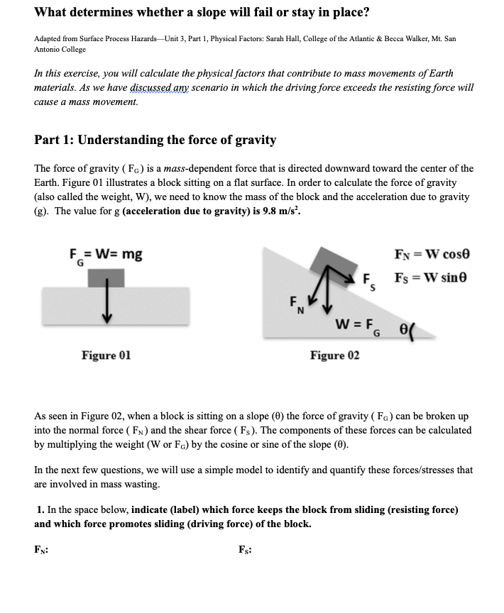 What Determines Whether A Slope Will Fail Or Stay In Place Adapted From Surface Process Hazards Unit 3 Part 1 Physica 1