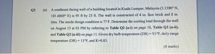 Q2 A A Southeast Facing Wall Of A Building Located In Kuala Lumpur Malaysia 3 1390 N 101 6869 E Is 95 Ft By 25 F 1