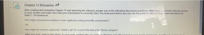 Chapter 11 Discussion A After Reading And Reviewing Chapter 11 And Watching The Video S Answer One Of The Following Di 1