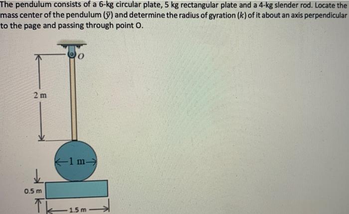The Pendulum Consists Of A 6 Kg Circular Plate 5 Kg Rectangular Plate And A 4 Kg Slender Rod Locate The Mass Center Of 1