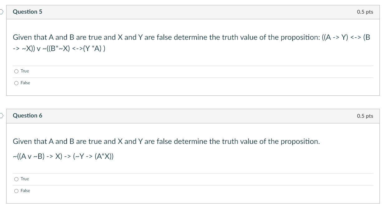 Question 5 Given That A And B Are True And X And Y Are False Determine The Truth Value Of The Proposition A Y 1