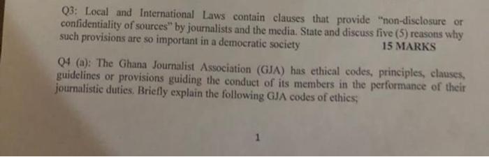 Q3 Local And International Laws Contain Clauses That Provide Non Disclosure Or Confidentiality Of Sources By Journali 1