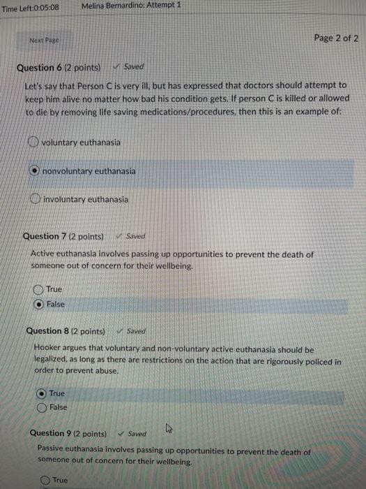 Question 8 2 Points Saved Hooker Argues That Voluntary And Non Voluntary Active Euthanasia Should Be Legalized As L 5