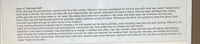Case Of Ramona Kelt When She Was 20 And Had Been Married Only For A Few Months Ramona Kelt Was Hospitalized For The Fir 1