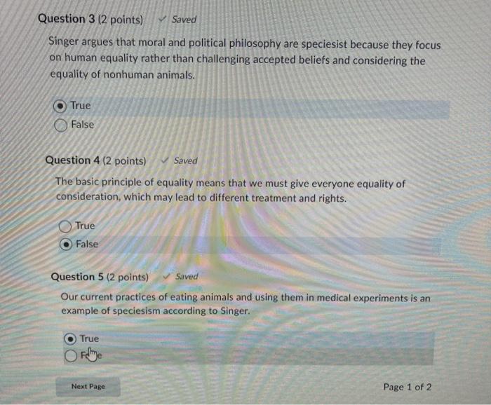 8 Question 9 2 Points Singer Discusses The Fact That Dogs Cannot Vote Currently And That Women Were Denied The Right T 3