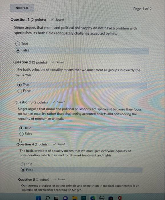 8 Question 9 2 Points Singer Discusses The Fact That Dogs Cannot Vote Currently And That Women Were Denied The Right T 4