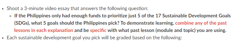 Shoot A 3 Minute Video Essay That Answers The Following Question If The Philippines Only Had Enough Funds To Priori 1