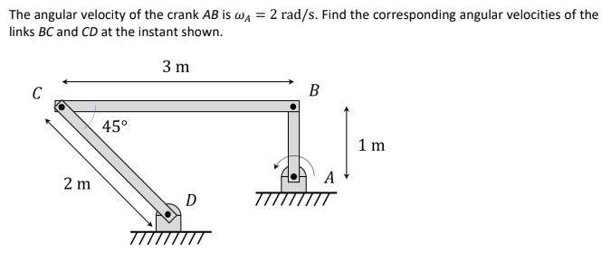 The Angular Velocity Of The Crank Ab Is Wa 2 Rad S Find The Corresponding Angular Velocities Of The Links Bc And Cd A 1
