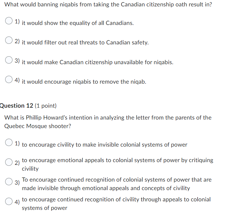 What Would Banning Niqabis From Taking The Canadian Citizenship Oath Result In 1 It Would Show The Equality Of All Can 1