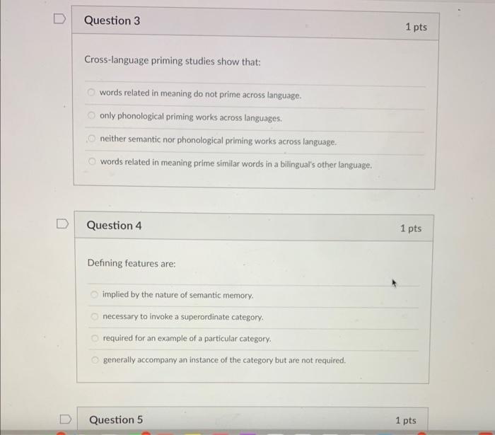 D Question 1 Characteristic Features Are Oo They Generally Accompany An Instance Of The Category But Are Not Required 2