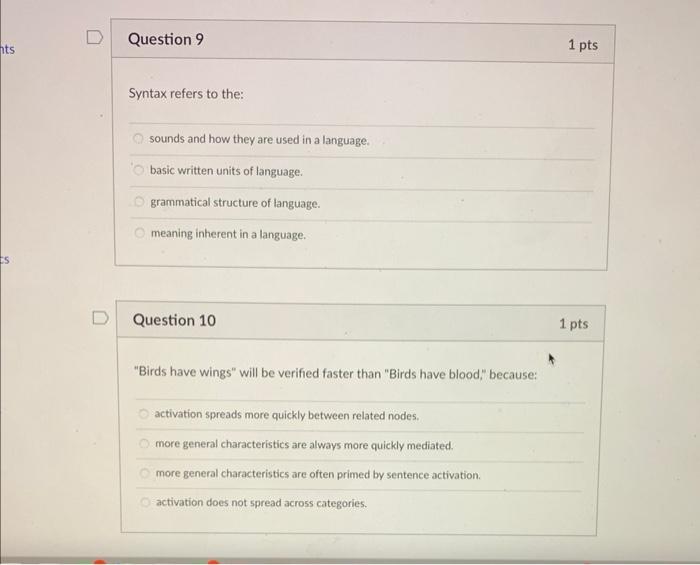 D Question 1 Characteristic Features Are Oo They Generally Accompany An Instance Of The Category But Are Not Required 5