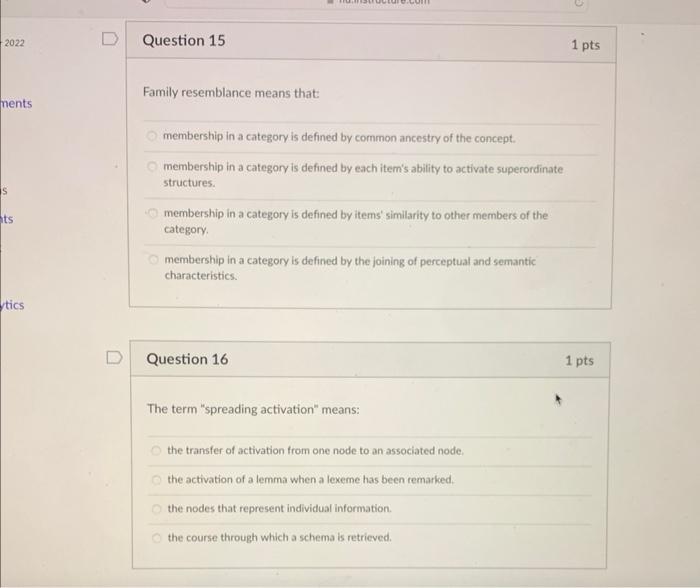 D Question 1 Characteristic Features Are Oo They Generally Accompany An Instance Of The Category But Are Not Required 8