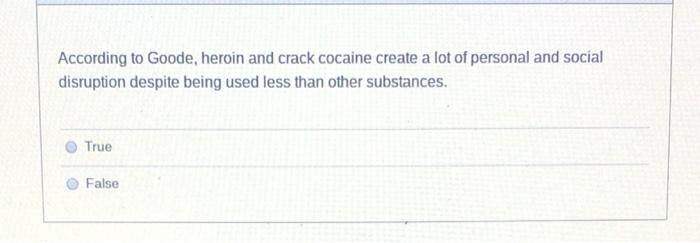 According To Goode Heroin And Crack Cocaine Create A Lot Of Personal And Social Disruption Despite Being Used Less Than 1