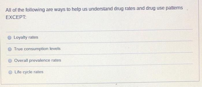 All Of The Following Are Ways To Help Us Understand Drug Rates And Drug Use Patterns Except Loyalty Rates True Consumpt 1