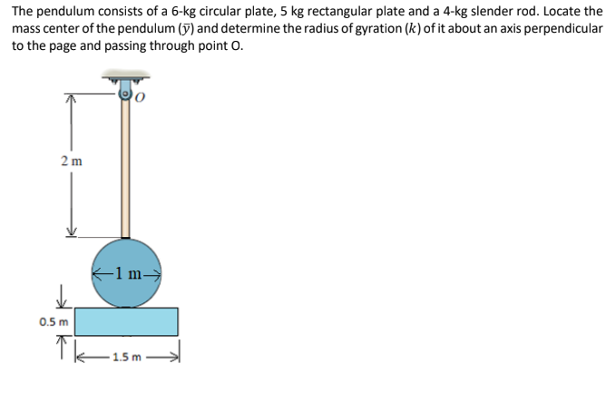 The Pendulum Consists Of A 6 Kg Circular Plate 5 Kg Rectangular Plate And A 4 Kg Slender Rod Locate The Mass Center Of 1