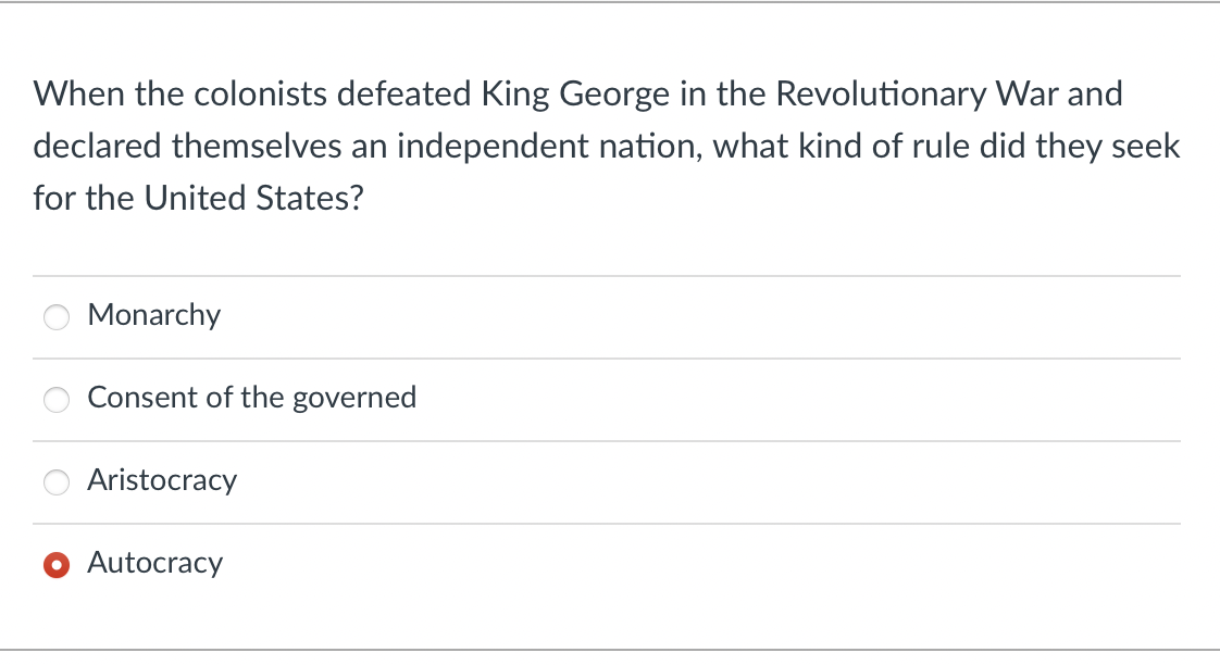 When The Colonists Defeated King George In The Revolutionary War And Declared Themselves An Independent Nation What Kin 1