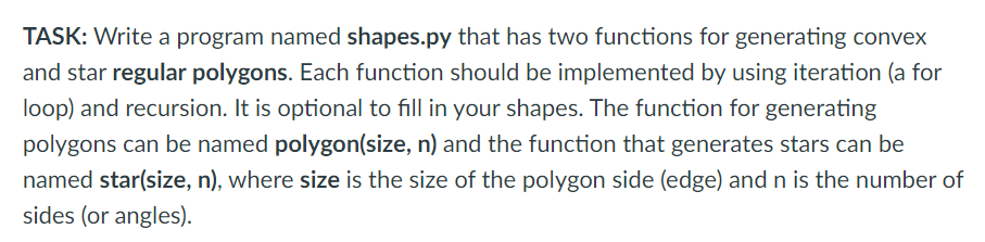 Write In Python Assume The Density Of The Star Is 2 The Prompt Asks For 2 Functions For Each Shape One Using Iteration 1