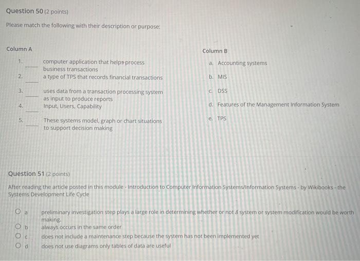 Question 47 2 Points Which Of The Following Would Not Be Stored In The Database A Ob Oo C D Question 48 2 Points Pl 2