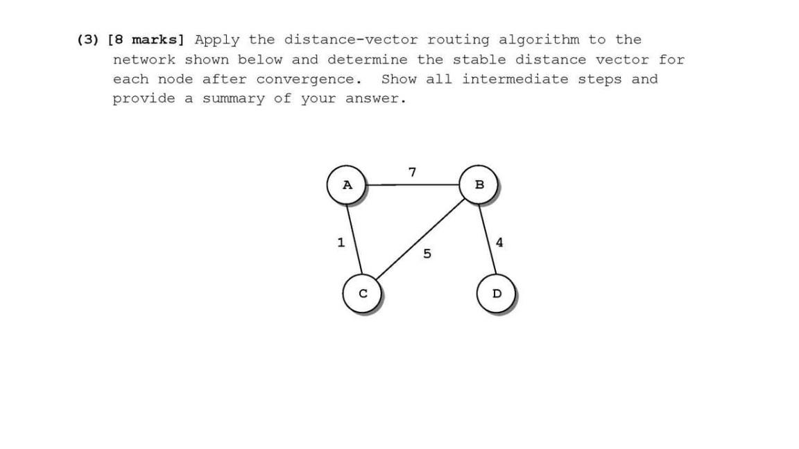 3 8 Marks Apply The Distance Vector Routing Algorithm To The Network Shown Below And Determine The Stable Distance V 1