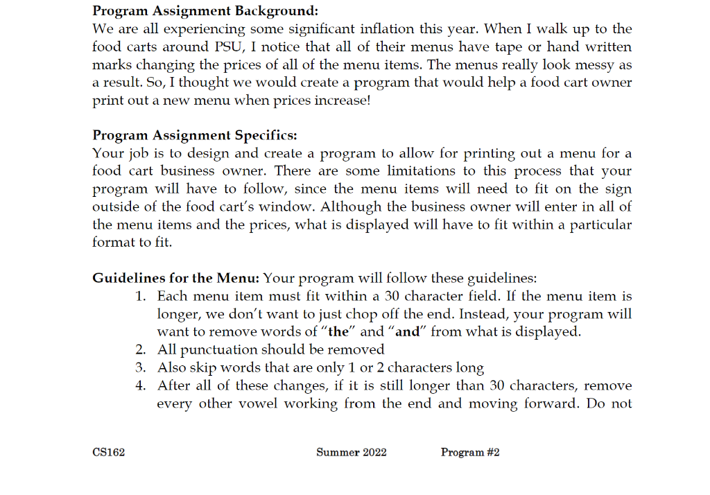 Program Assignment Background We Are All Experiencing Some Significant Inflation This Year When I Walk Up To The Food 1