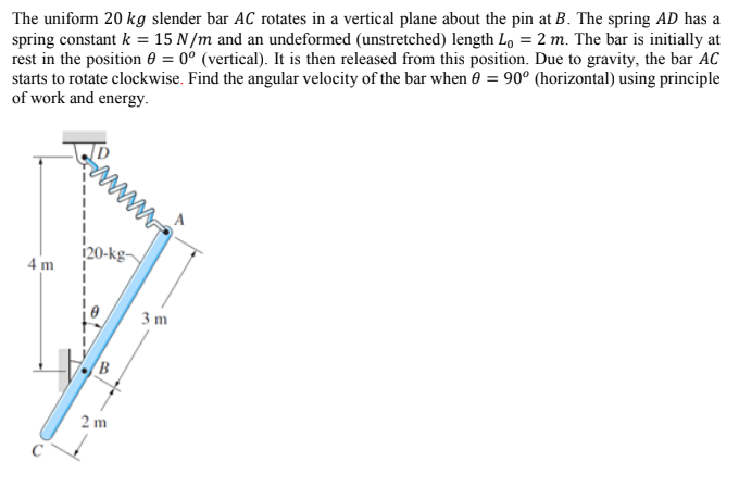 The Uniform 20 Kg Slender Bar Ac Rotates In A Vertical Plane About The Pin At B The Spring Ad Has A Spring Constant K 1