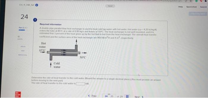 Ch Ws Hele Save An Sub 24 Required Informacion A Double Peltowheat Exchanger Lowed To Heat Cold Top Water With Hot Water 1