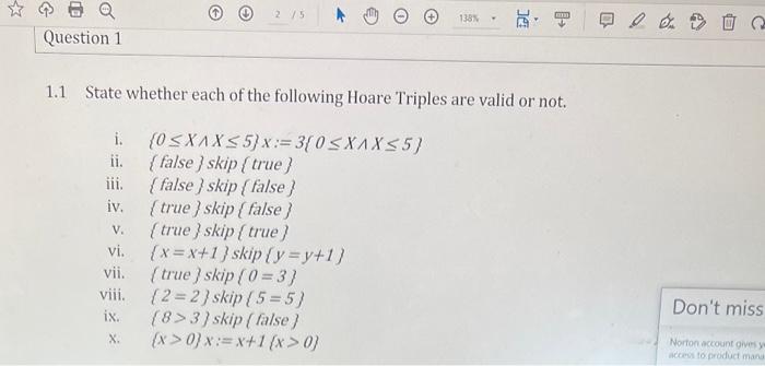 8 Q Question 1 I 2 5 Ii Iii Iv 1 1 State Whether Each Of The Following Hoare Triples Are Valid Or Not 0 Xax 5 X 1