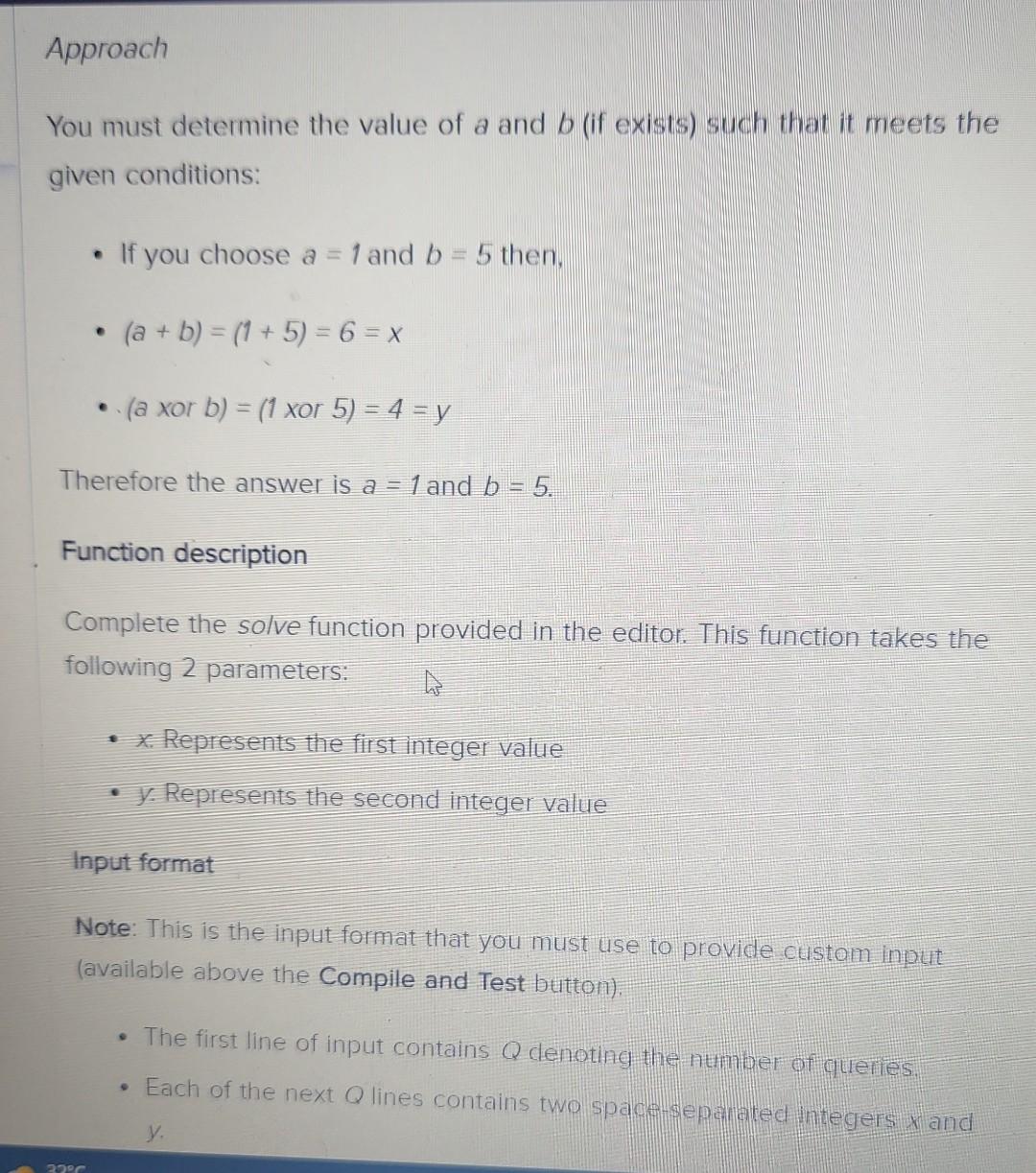 Two Equations You Are Given The Following Equations A B X A Xor B Y You Are Given Q Queries Containing The Values 2