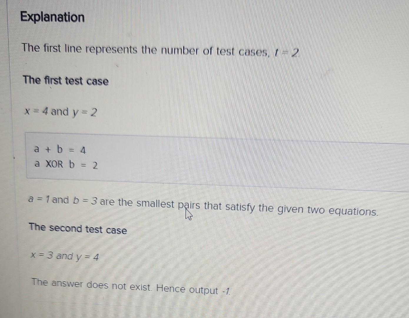 Two Equations You Are Given The Following Equations A B X A Xor B Y You Are Given Q Queries Containing The Values 4