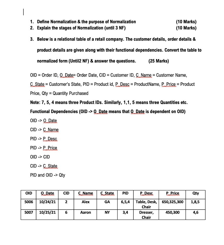 1 Define Normalization The Purpose Of Normalization 2 Explain The Stages Of Normalization Until 3 Nf 3 Below Is A 1