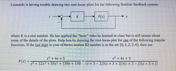 Leonardo Is Having Trouble Drawing Two Root Locus Plots For The Following Familiar Feedback System R K P S Y Where K I 1
