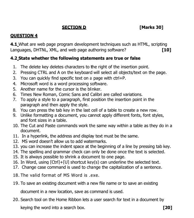 Section D Marks 30 Question 4 4 1 What Are Web Page Program Development Techniques Such As Html Scripting Languages 1