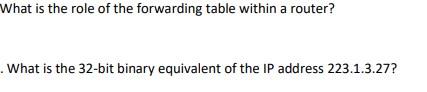What Is The Role Of The Forwarding Table Within A Router What Is The 32 Bit Binary Equivalent Of The Ip Address 223 1 1