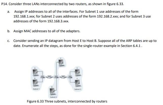P14 Consider Three Lans Interconnected By Two Routers As Shown In Figure 6 33 A Assign Ip Addresses To All Of The In 1