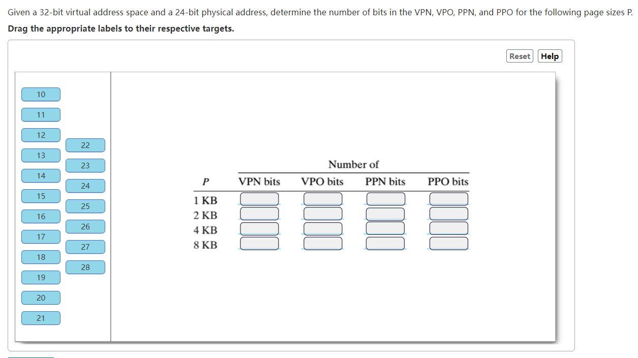 Given A 32 Bit Virtual Address Space And A 24 Bit Physical Address Determine The Number Of Bits In The Vpn Vpo Ppn A 1