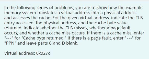 In The Following Series Of Problems You Are To Show How The Example Memory System Translates A Virtual Address Into A P 1
