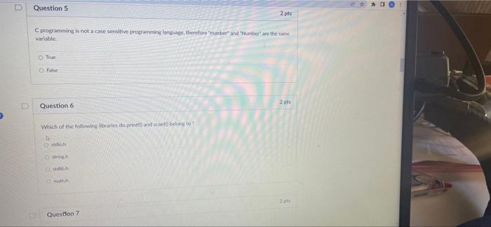 D D Question 5 C Programming Is Not A Case Sensitive Programming Language Therefore Number And Number Are The Same 1