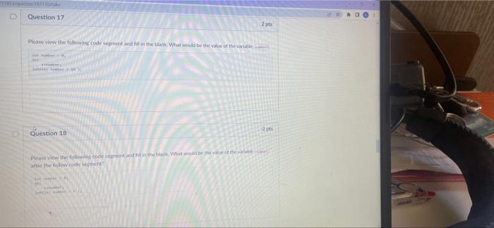 Question 16 Please View The Following Code Segment And Fill In The Blank What Would Be The Value Of The Varie Van Im Xh 2