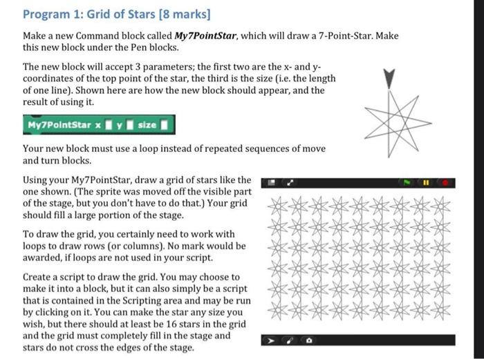 Program 1 Grid Of Stars 8 Marks Make A New Command Block Called My7pointstar Which Will Draw A 7 Point Star Make Th 1