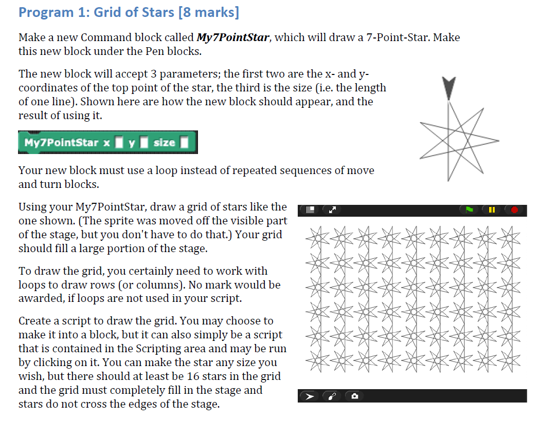 Program 1 Grid Of Stars 8 Marks Make A New Command Block Called My7pointstar Which Will Draw A 7 Point Star Make Th 1
