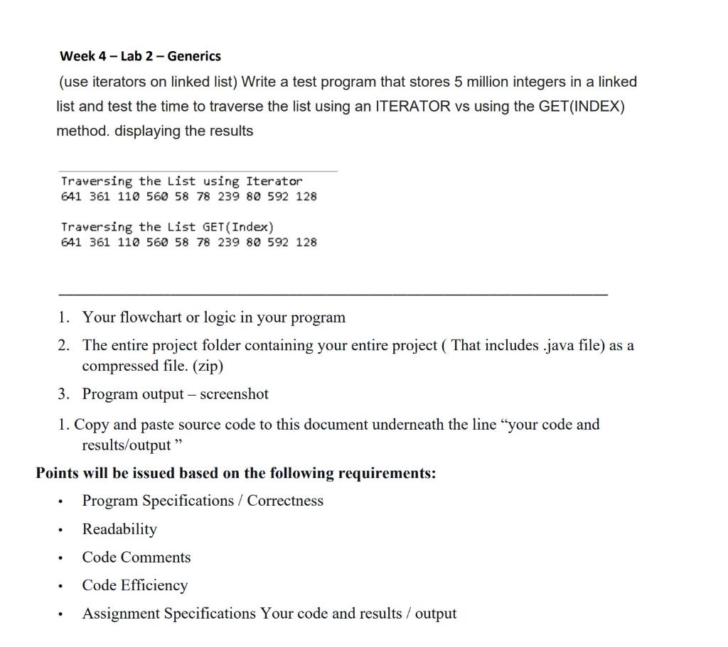 Week 4 Lab 2 Generics Use Iterators On Linked List Write A Test Program That Stores 5 Million Integers In A Linked Li 1