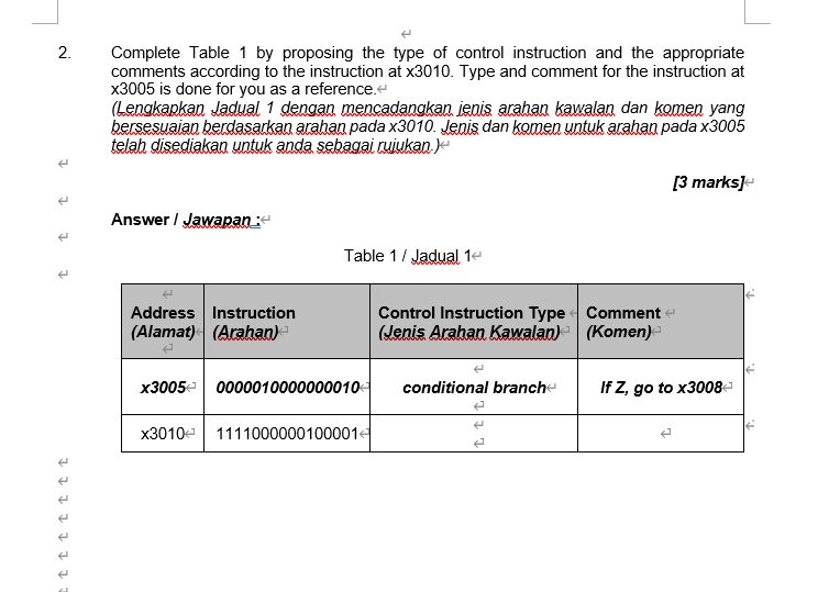 2 I Ii I Ttttttt Complete Table 1 By Proposing The Type Of Control Instruction And The Appropriate Comments According T 1