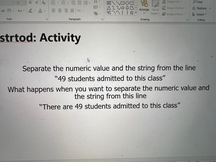 20 Aaa Ee 3 Av Aa 2 A Font Paragraph Strtod Activity O G Allo0g Arrange Quick Styles 19 G Drawing 29 Shape Fill Sha 1