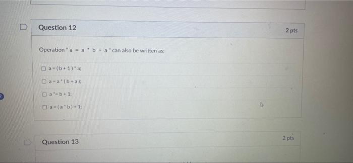 0 Question 12 Operation A A B A Can Also Be Written As Da B 1 A Da A B A A B 1 A A B 1 Question 13 2 1