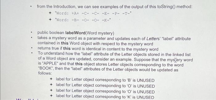 Word Java This Class Represents A Word In The Game That Is Comprised Of Any Number Of Letters Each Letter Is Represente 2