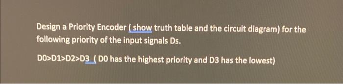 Design A Priority Encoder Show Truth Table And The Circuit Diagram For The Following Priority Of The Input Signals Ds 1