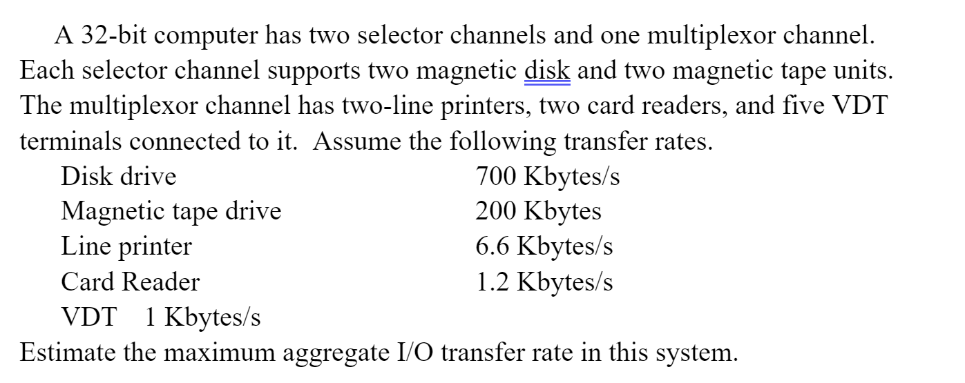 A 32 Bit Computer Has Two Selector Channels And One Multiplexor Channel Each Selector Channel Supports Two Magnetic Dis 1